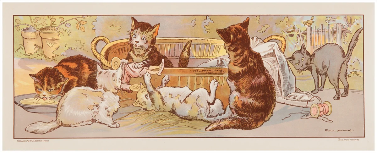 Litografia decorativa scolastica / Frise décorative scolaire de Firmin Bouisset / Gatti, chats, cats