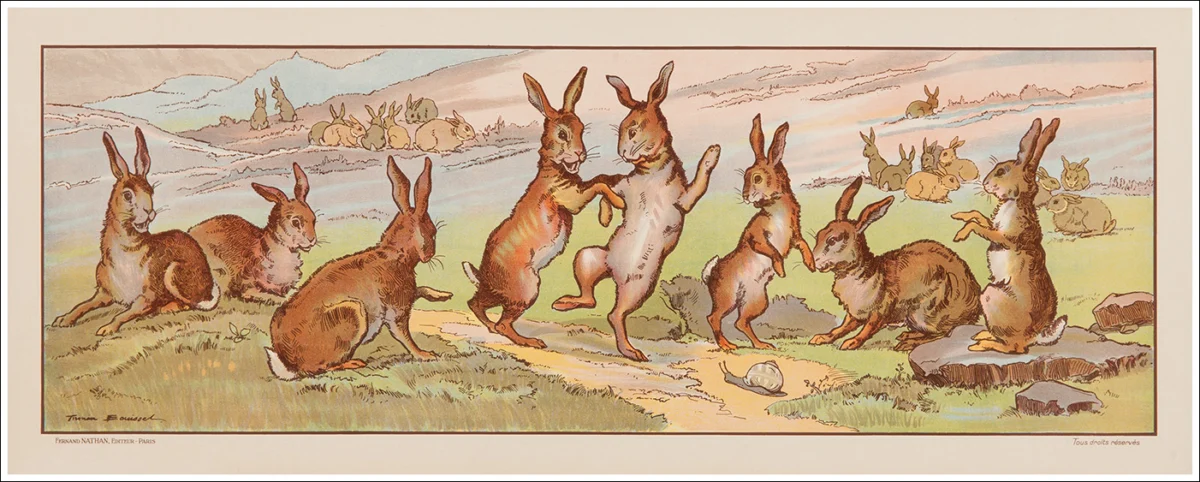 Litografia decorativa scolastica / Frise décorative scolaire de Firmin Bouisset / Conigli, lapins, rabbits