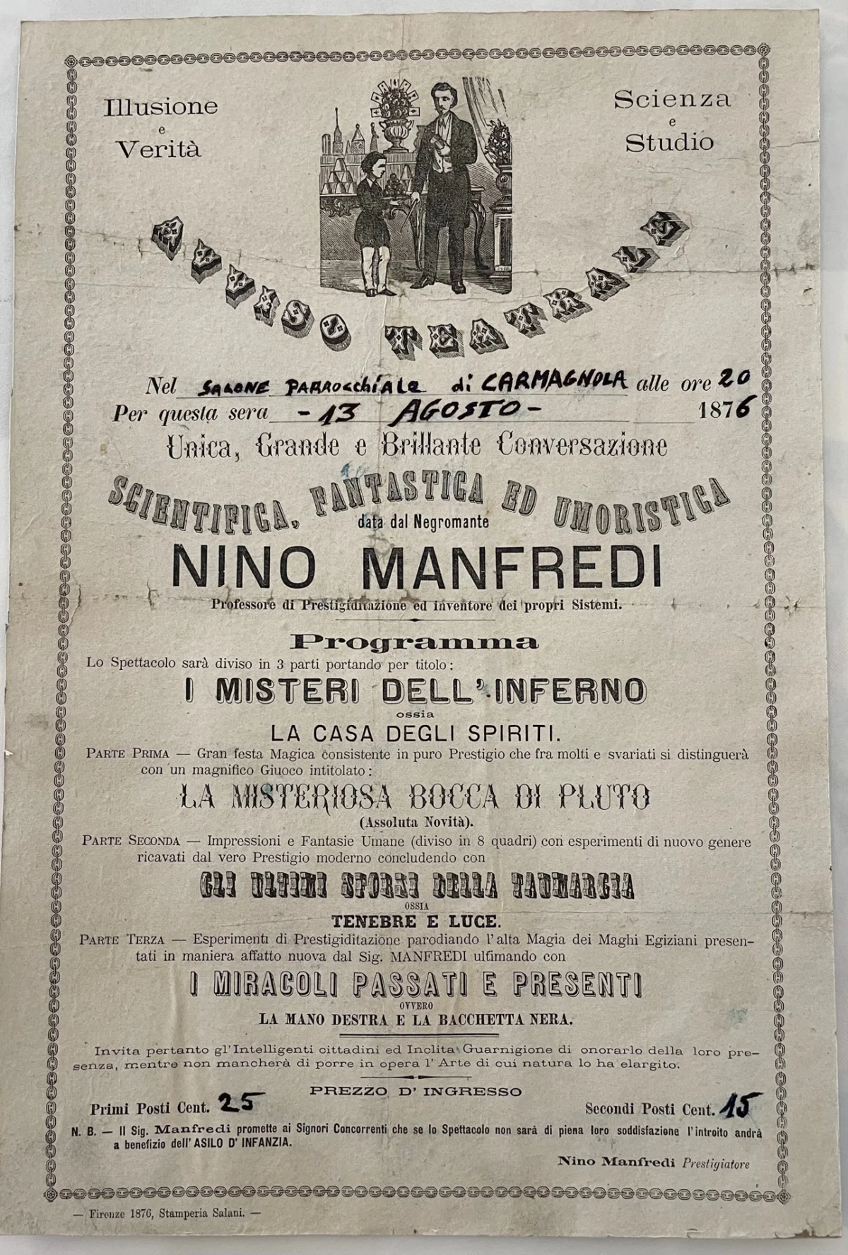 Avviso Teatrale, illusionismo e magia, Carmagnola (Torino)