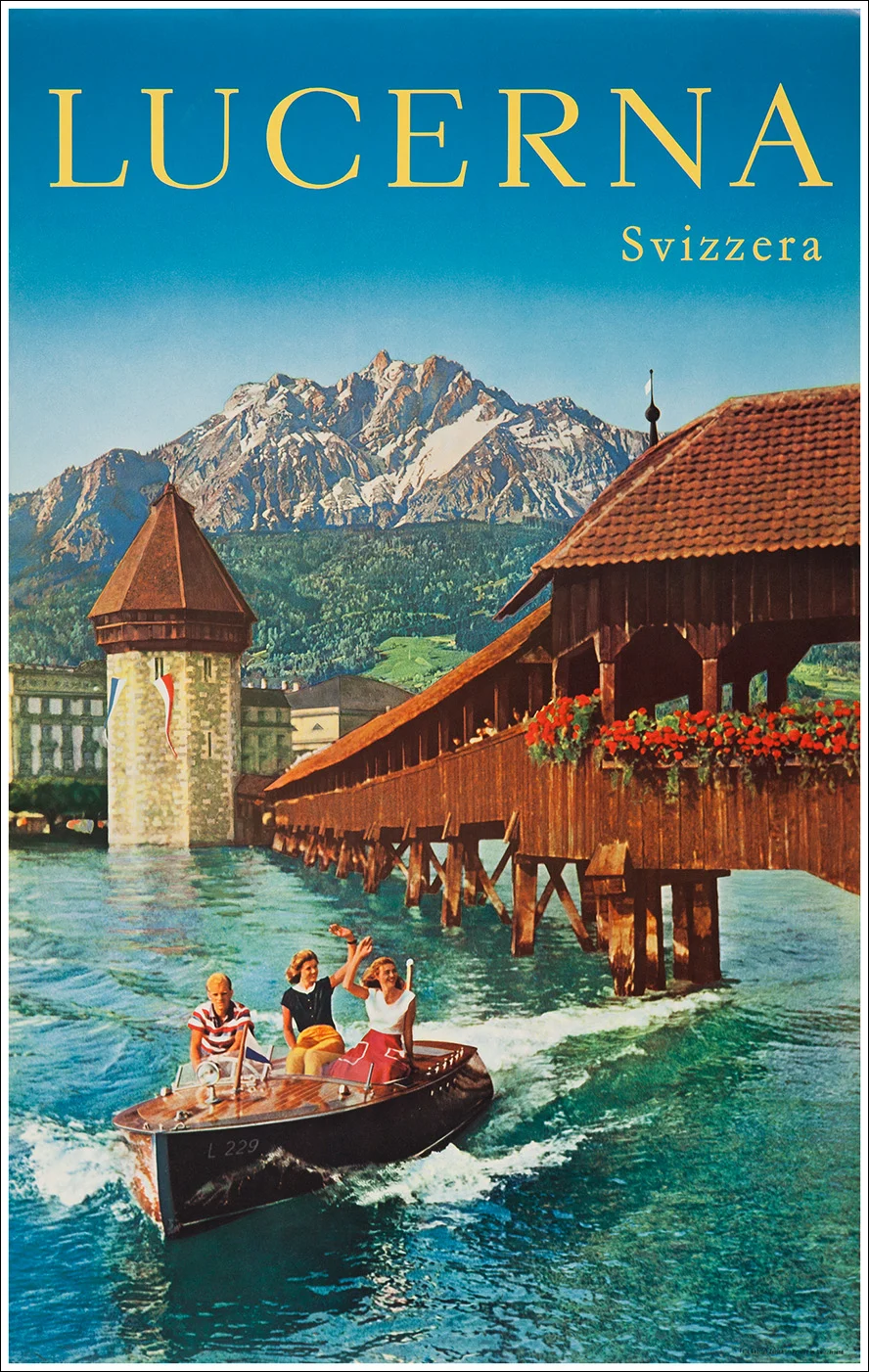 Lucerna - Luzern - Lucerne, Kapellbrücke / Boesch motor boat