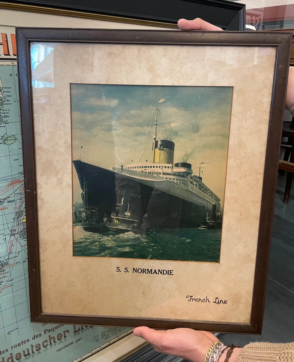 S.S. Normandie, CGT Compagnie Générale Transatlantique / Cornice pubblicitaria per agenzia di viaggio