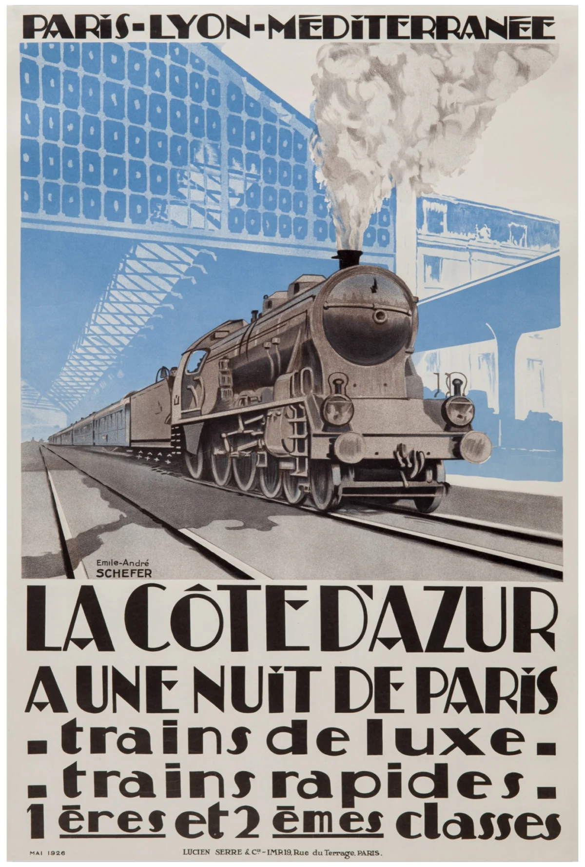 PLM, La Côte d'Azur à une nuit de Paris - Train Bleu, gare de Nice / Compagnie Internationale des Wagons Lits / Calais Paris Cannes Nice Menton Sanremo