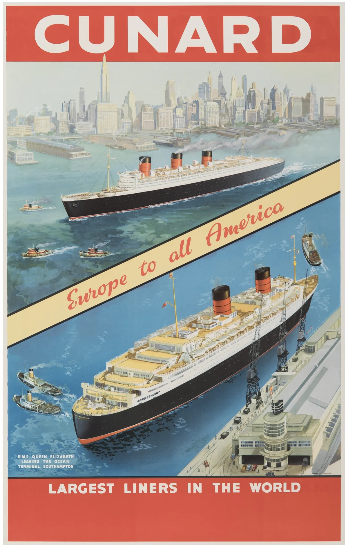 Cunard, Queen Mary & Queen Elizabeth liners, Southampton to New York