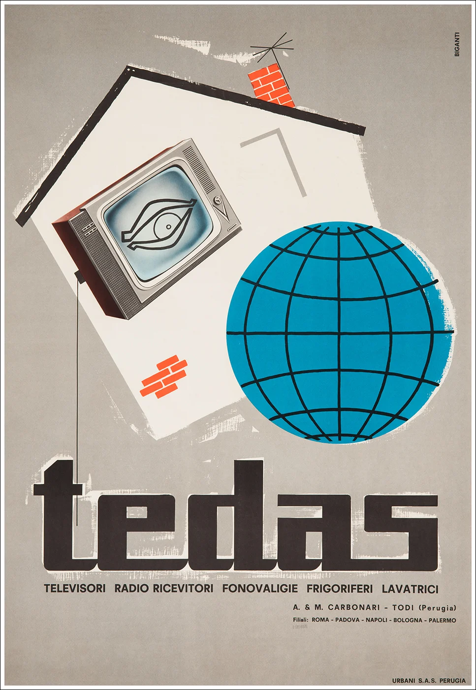 Tedas - televisori, radio ricevitori, fonovaligie frigoriferi lavatrici / A. & M. Carbonari, Todi (Perugia)