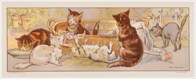 Litografia decorativa scolastica / Frise décorative scolaire de Firmin Bouisset / Gatti, chats, cats