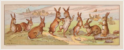 Litografia decorativa scolastica / Frise décorative scolaire de Firmin Bouisset / Conigli, lapins, rabbits