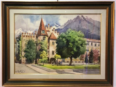 Castello di Merano (Bolzano) - Acquarello originale d'epoca