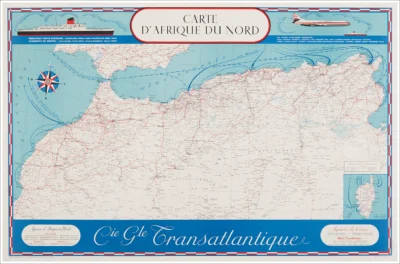 Carte d'Afrique du Nord (Nord Africa), CGT Compagnie Générale Transatlantique / French Line, Le Havre (Normandie)