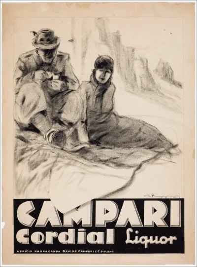 Campari Cordial Liquor, Milano (Dolomiti) / Bozzetto originale (in cornice)