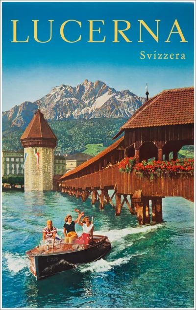 Lucerna - Luzern - Lucerne, Kapellbrücke / Boesch motor boat