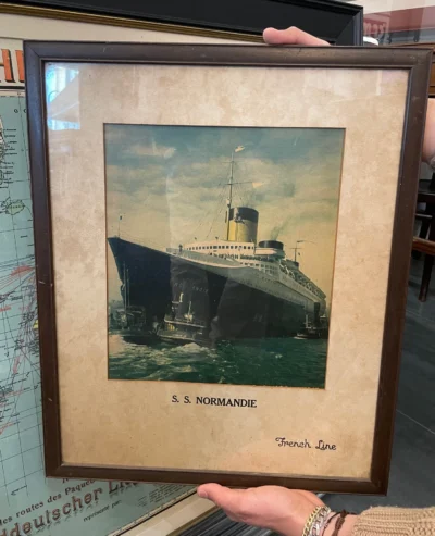 S.S. Normandie, CGT Compagnie Générale Transatlantique / Cornice pubblicitaria per agenzia di viaggio