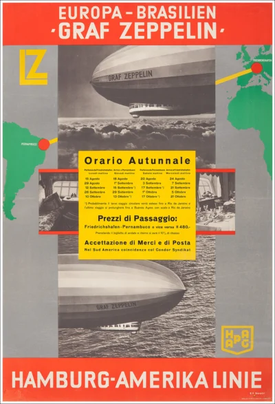 Zeppelin, Europa – Brasile, Friedrichshafen - Pernambuco / HAPAG - Hamburg Amerika Linie
