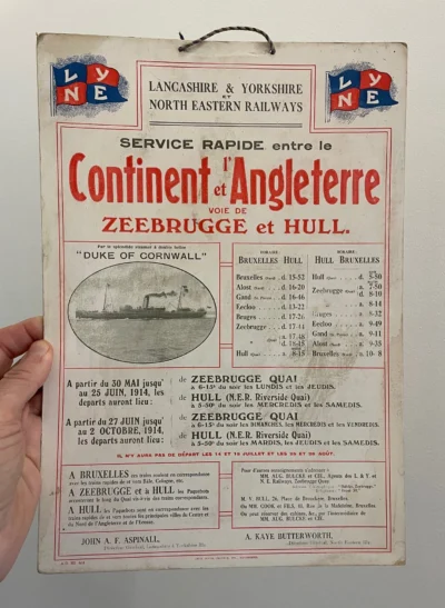 Continent et l'Angleterre voie de Zeebrugge et Hull, Lancashire & Yorkshire - North Eastern Railways / Steamer "Duke of Cornwall"