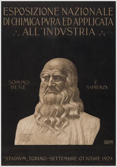 Torino, Esposizione Naz. di Chimica pura ed applicata all'industria, 1924 / Busto bronzeo di Leonardo Da Vinci ad opera di Emilio Quadrelli